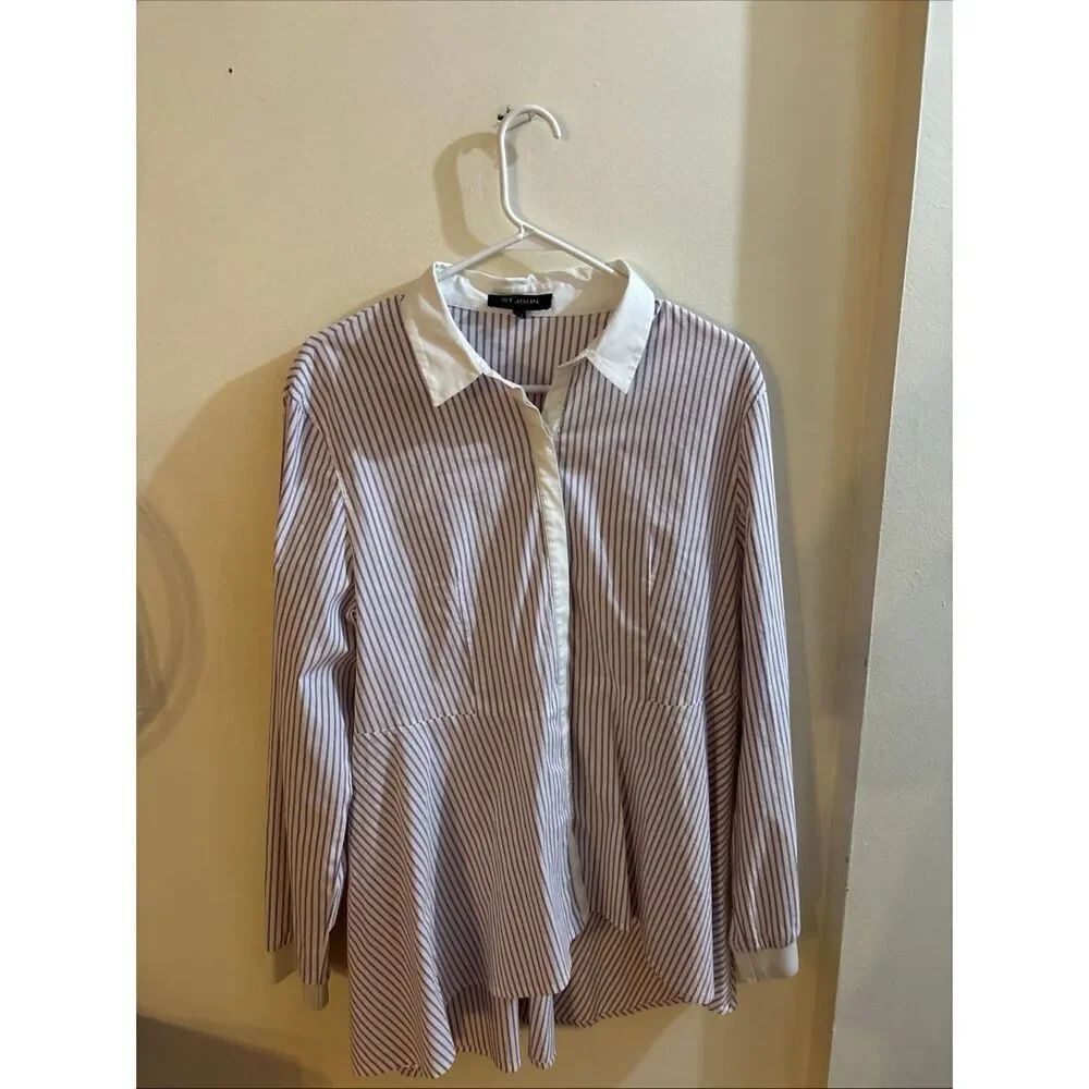 St. John Lavender Striped High Low Tunic Blouse